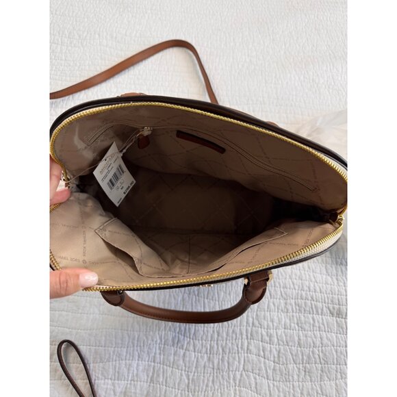 NEW Michael Kors Vanilla/Acorn LG Zip Dome Crossbody Bag Gold Chain Strap - Picture 12 of 15